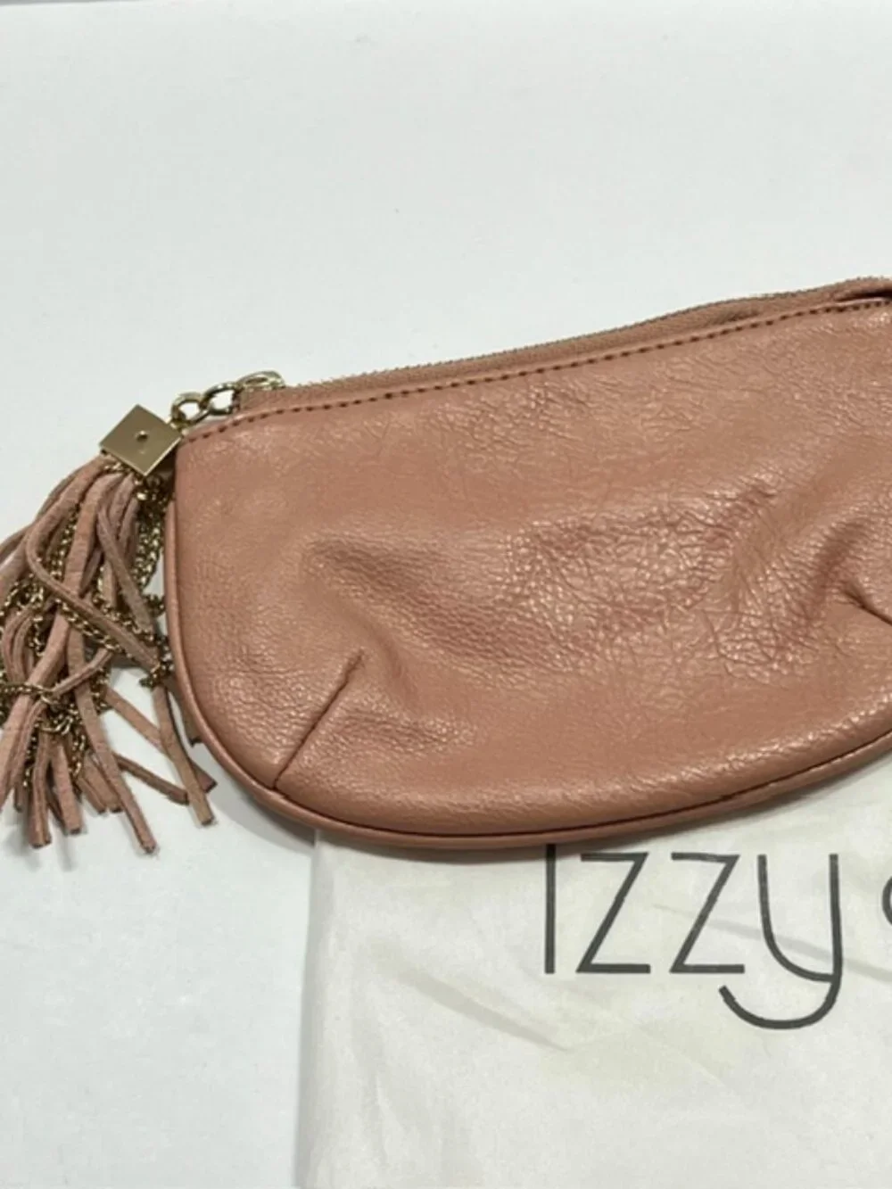 Izzy & Ali Tassel Coin Purse/Clutch Vegan Leather Mauve Gold-tone hardware
